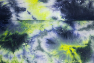 Musselin, Batik Look, blau, neon gelb, 0,5 m